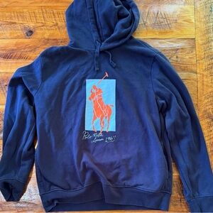 Polo by Ralph Lauren Men's Navy Hoodie with Red Logo (Size large)